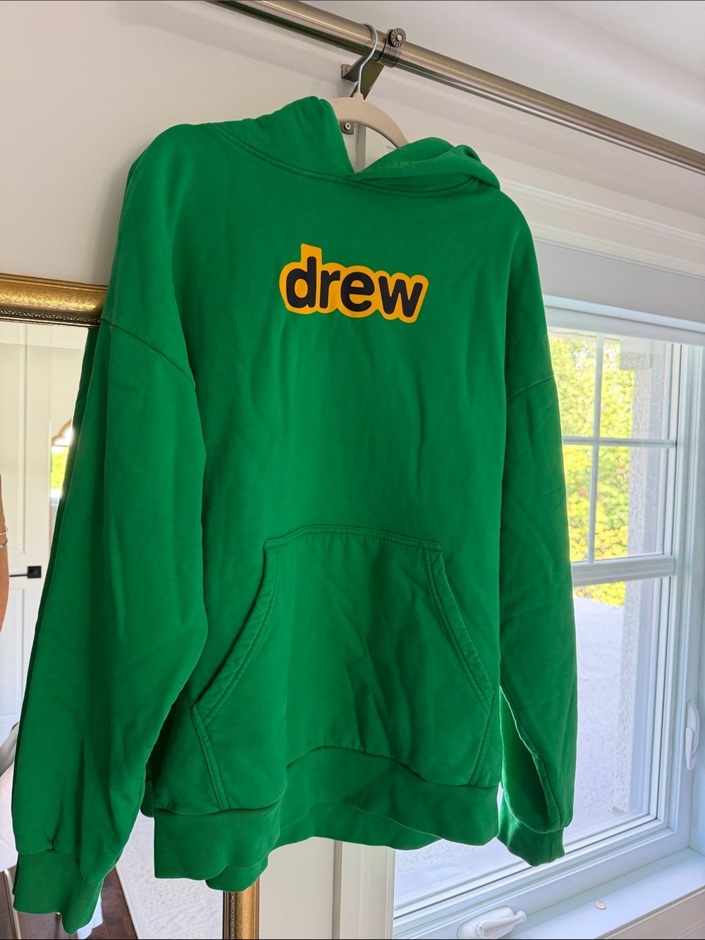 drew house Green Hoodie with Yellow Outline Logo